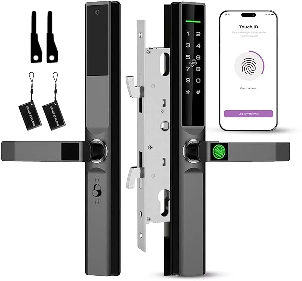 Sliding Door Smart Lock with Handle Fingerprint - Keyless Entry, WiFi App Control, Alexa/Google Home, IP55 Waterproof, Auto-Lock for Glass, Aluminum Doors