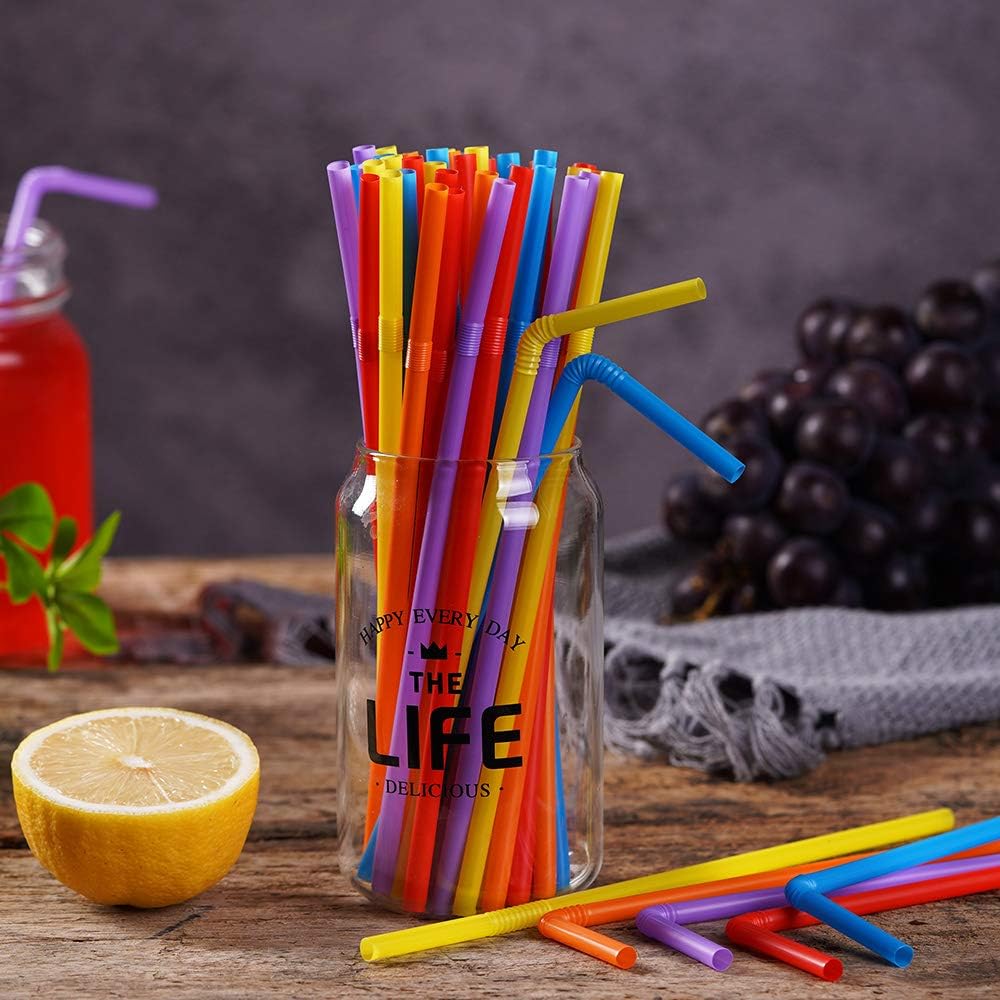 CVNDKN 500 Pcs Colorful Flexible Disposable Plastic Drinking Straws.(0.23'' diameter and 7.7" long) : Health & Household