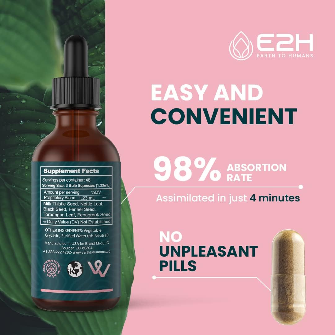 E2H Breastfeeding Supplement and Lactation Support - Liquid Lactation Supplement - Contains Fenugreek, Milk Thistle, Fennel and More - No Alcohol - Vegan - 2 Fl Oz - Image 4