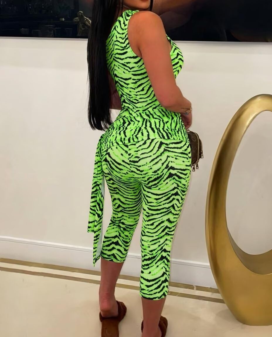 CXXQ Sexy 2 Piece Outfits Off Shoulder Self Tie Crop Tops and Capri Legging Set Tracksuits Clubwear