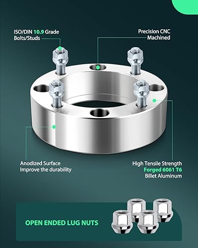Miniatura 4 de SCITOO Espaciadores de rueda 4x156 de 2 pulgadas de grosor de 5.11 pulgadas con pernos de 12 x 1.5, espaciadores de rueda plateados de 4 lengüetas