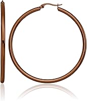 Vista 1 de Pendientes de aro extra grandes de acero inoxidable marrón 1.850 in 0.118 in, Acero inoxidable, No es una piedra preciosa