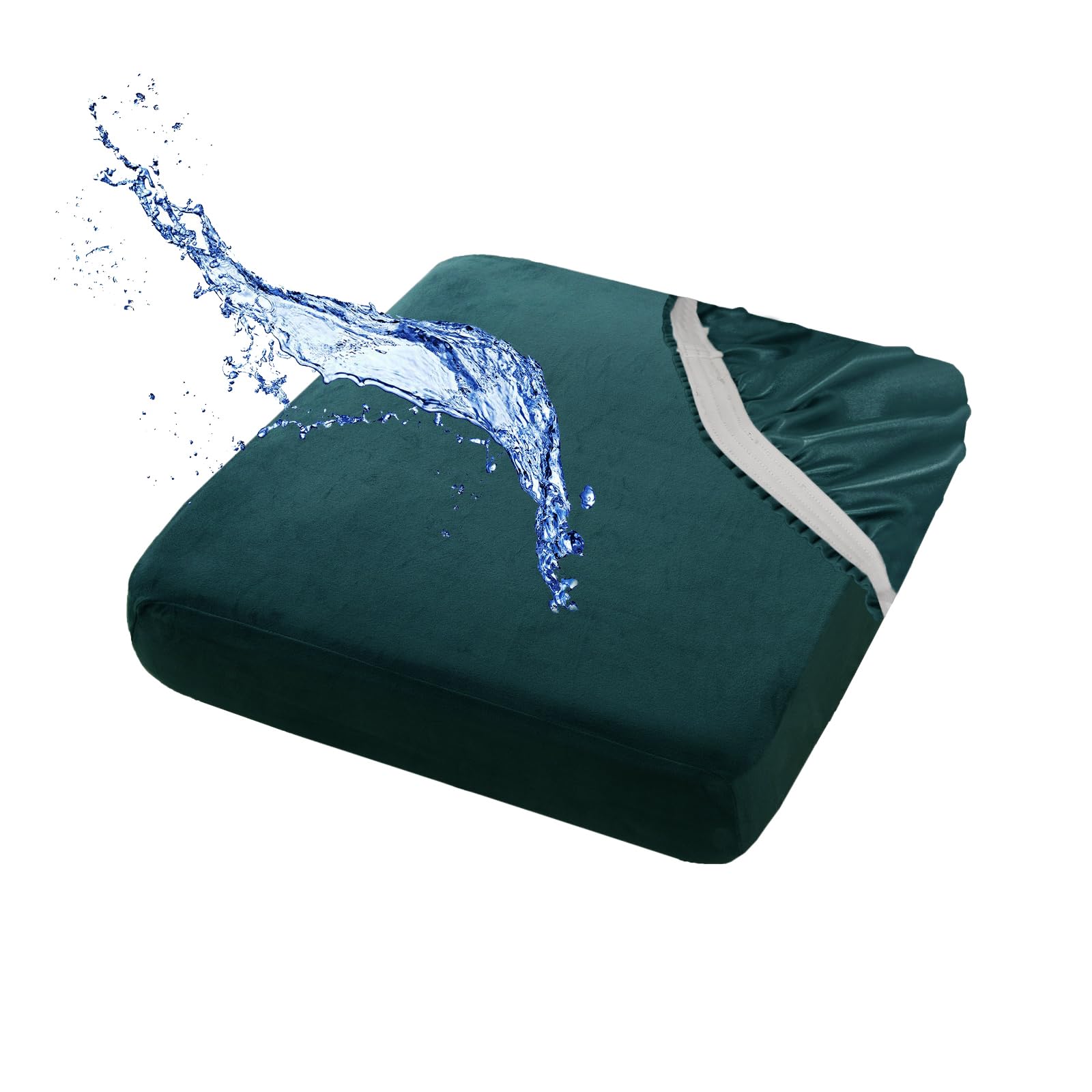 SYLC Waterproof Velvet Sofa Cushion Cover, Non-slip Sofa Seat Cushion Covers with Straps, Stretch Couch Cushion Covers Replacement (Turquoise,W 70-90cm, D 70-85cm)