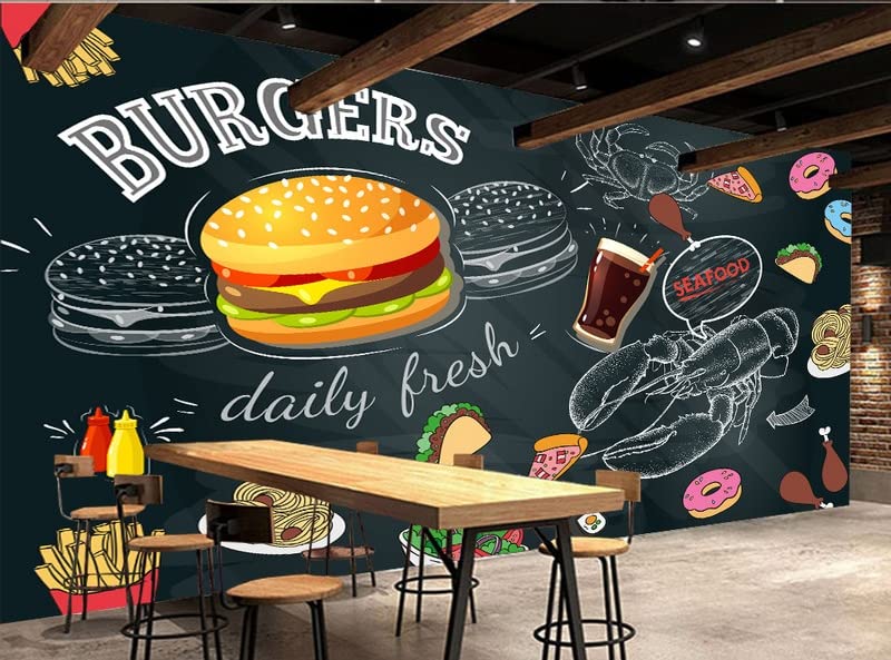 Custom Size Wall Murals,Hamburger Wall Mural for Western Restaurants?Removable Peel and Stick Self-Adhesive Wall Murals Large Photo Wallpaper
