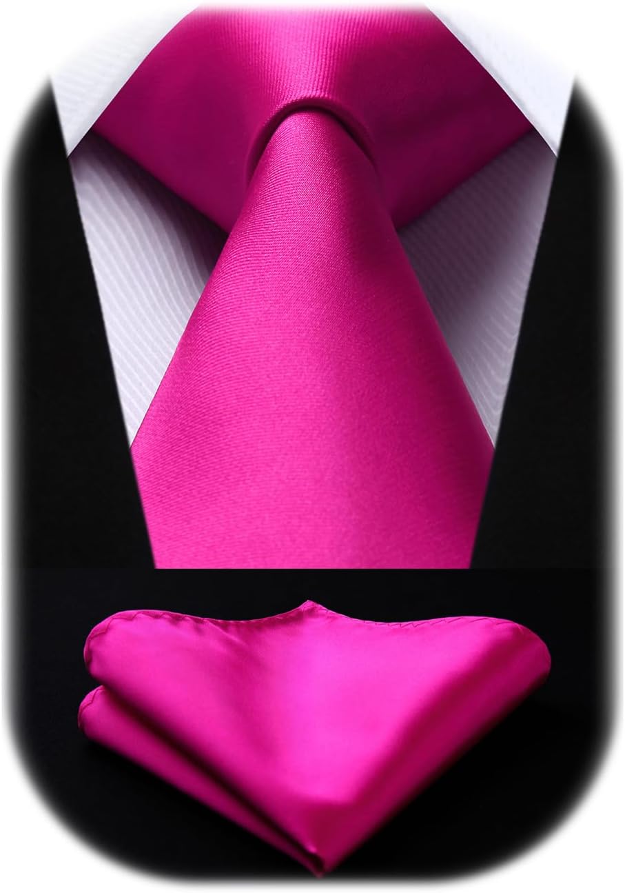 HISDERN 63 Inch Mens Ties Extra Long Tie and Pocket Square