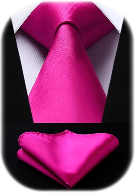 HISDERN Ties for Men - 63 inch Extra Long Necktie and Handkerchief Wedding Tie and Pocket Square Set For Party Business Funeral