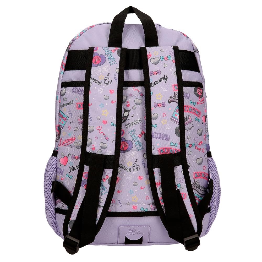 Sanrio Kuromi Retropop Mochila infantil, mochila escolar, fabricada en Poliéster, bolsillos laterales, tirantes anchos ajustables de Joumma Bags