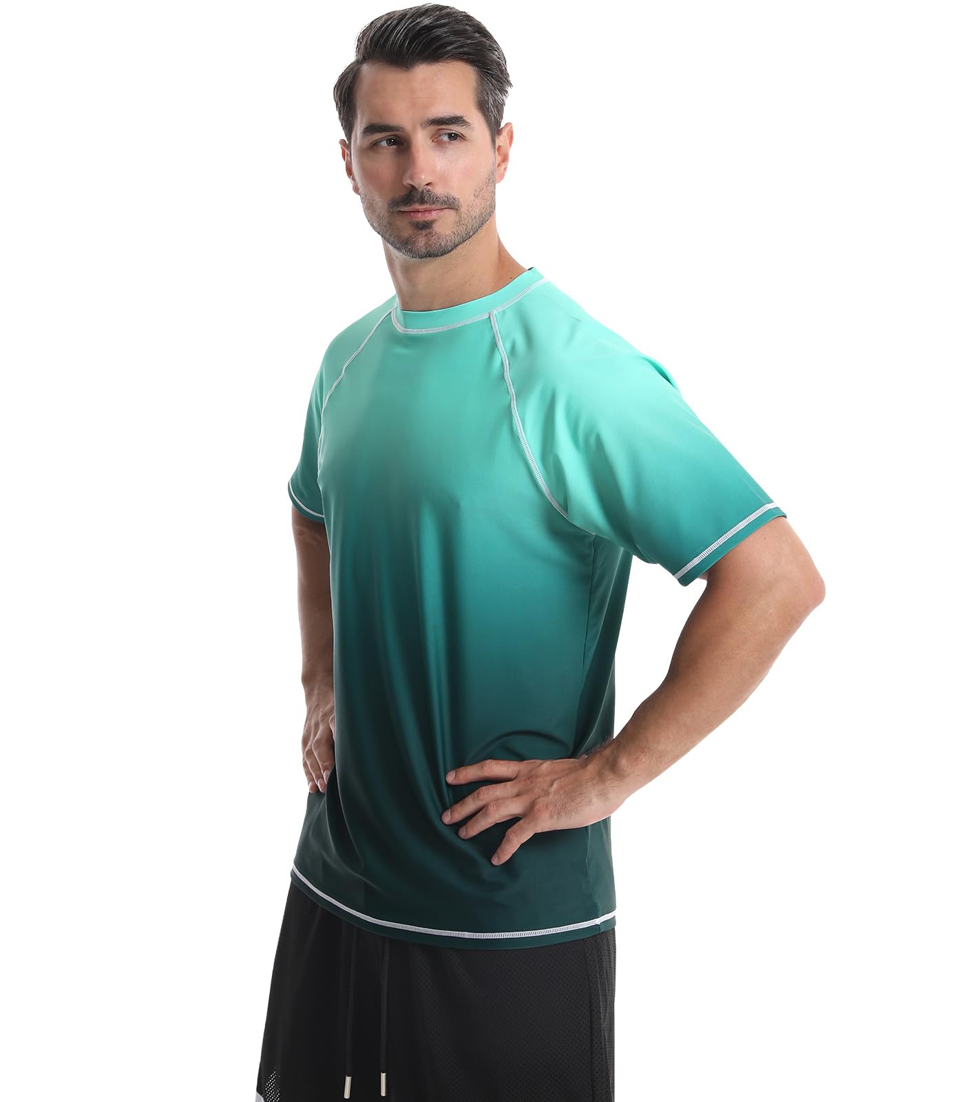 Camiseta de Hombre Camisa de Natación de Manga Corta Protección Solar UPF 50+ Rushguard de Secado Rápido Transpirable Surf Verano