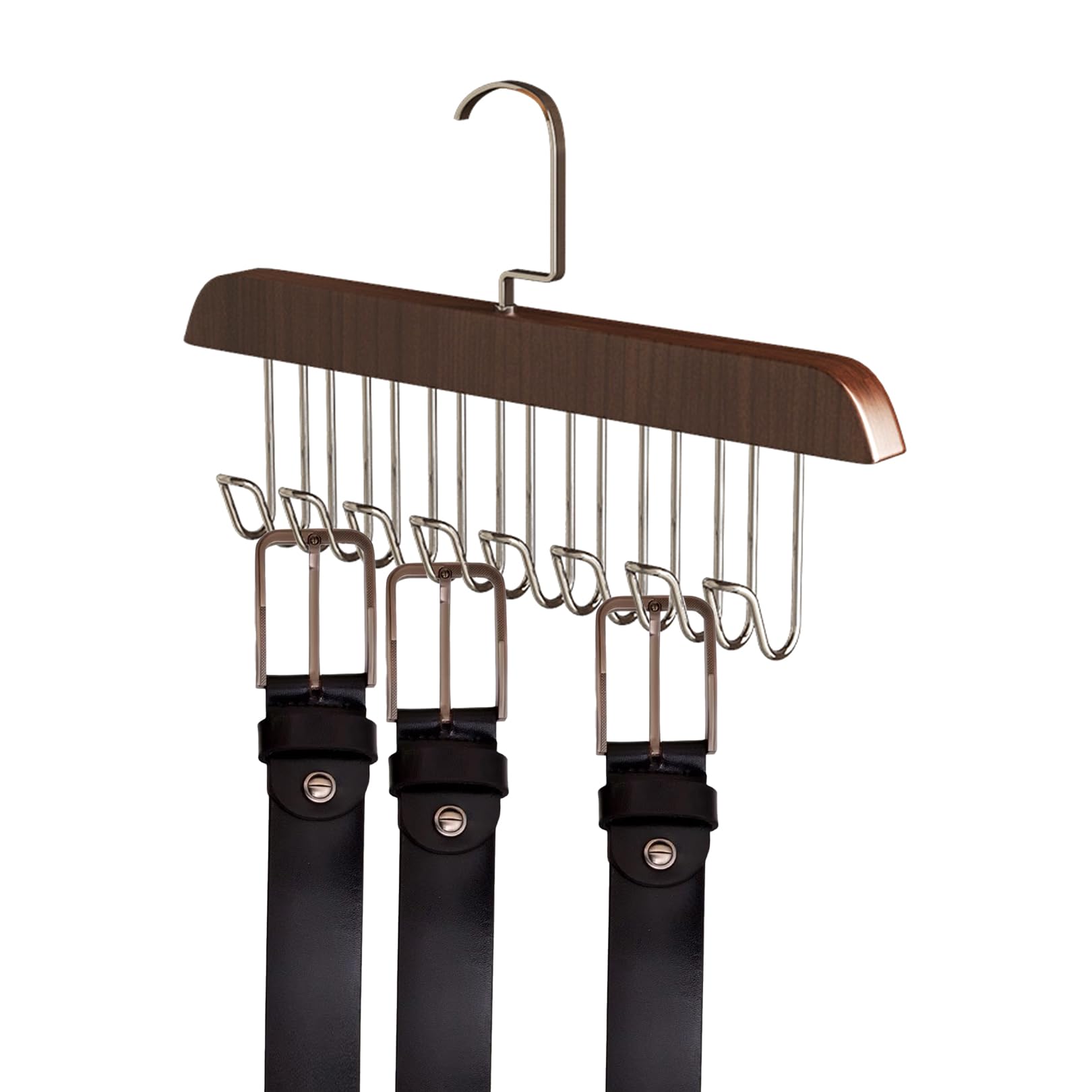 Belt Hanger,Wooden Belt hanger for Wardrobe,with 8 Hooks Belt Storage,Anti Slip Bra Hangers for Wardrobe,Retro Color Multifunctional Belt Storage,for Belt Tie Bra Scarf Organize and Storage
