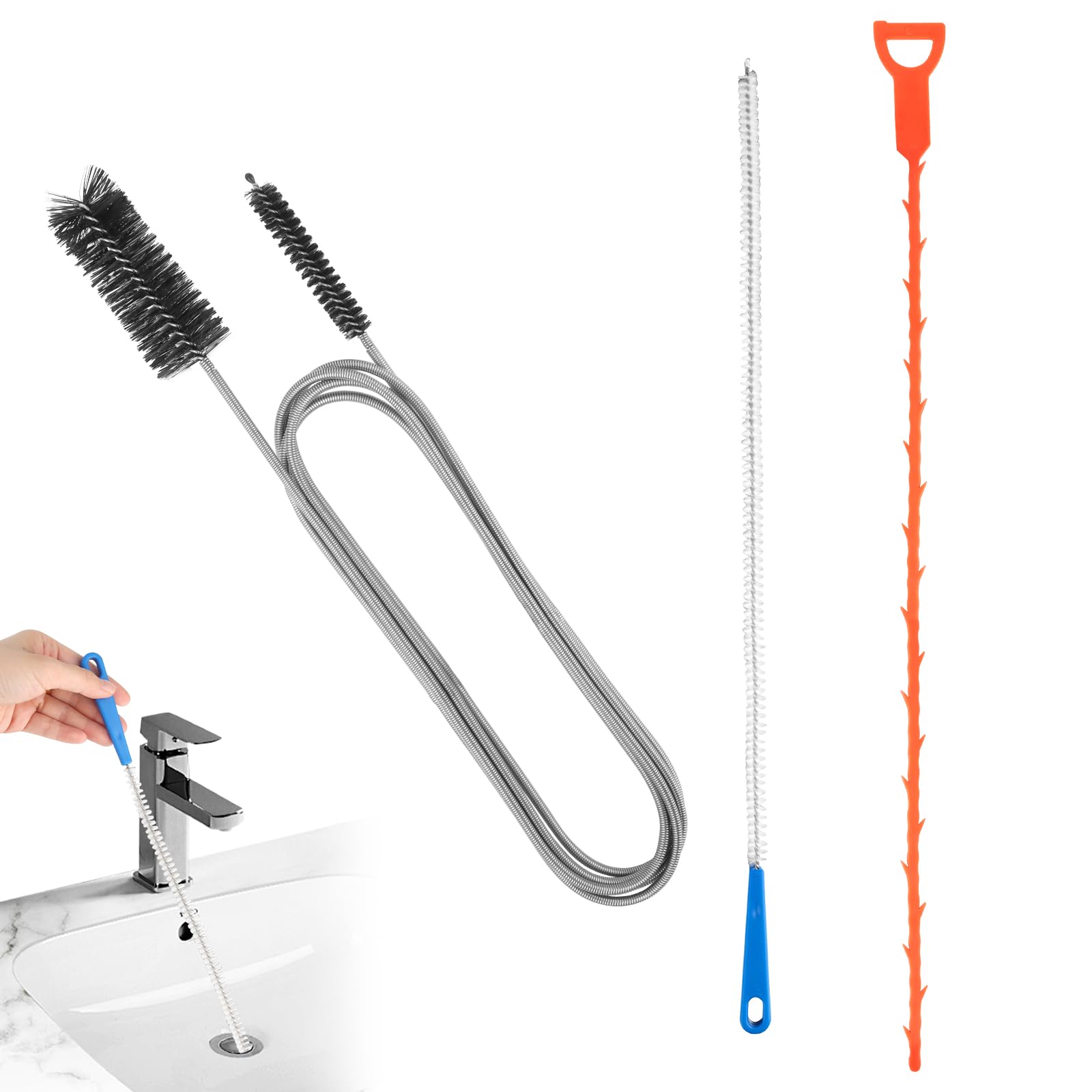 3 Piezas Desatascador Tuberias, 200cm Cepillo de Limpieza de Tuberías Desatascador Fregadero Cepillo Limpieza Largo Ducha Destapador de Cañerias Herramienta para Desagües Cocina Baño Lavabo
