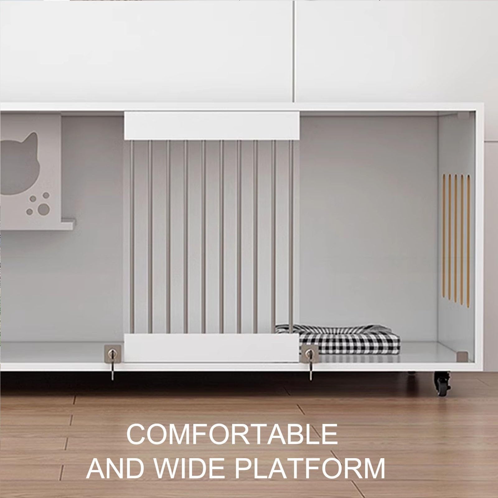 Amazon | 木製キャットハウス、車輪付き、屋内用大型キャット