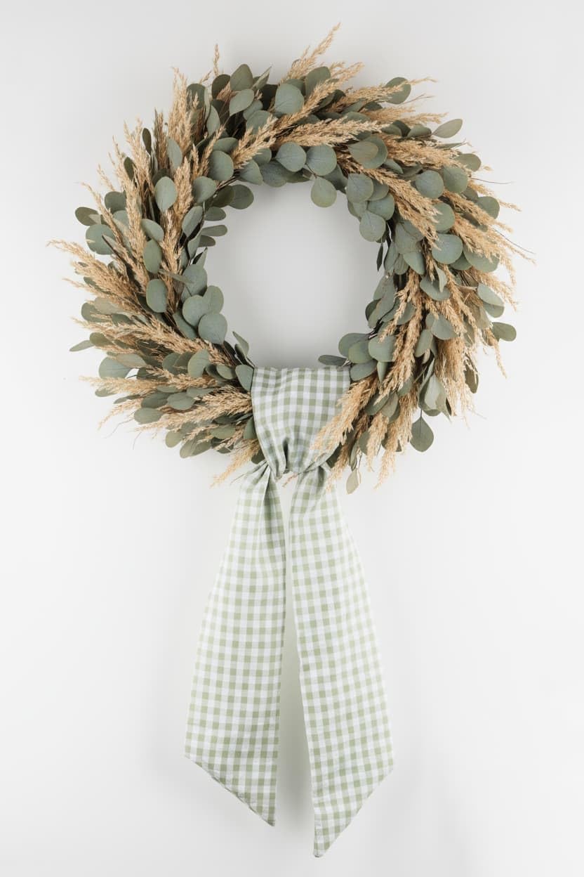 Wreath Sash for Front Door Decorations, 2 Pack Green White Checkered Plaid Bow Ribbon Bundle for Christmas Spring St Patricks Day Wedding Farmhouse Home Decor Accessories (5.12" x 54.33")