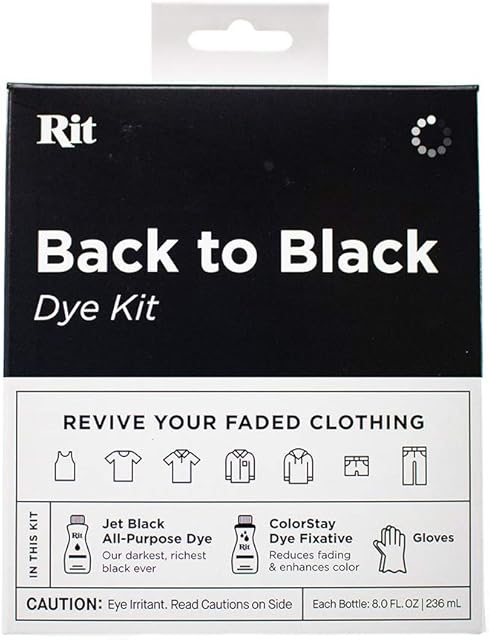 Rit Back to Black Dye Kit Great for Most Types of Fabric, Cotton, Nylon, Linen, Silk, Non Toxic, Can be Used to Restore Faded Black Color Back to a Vibrant Black
