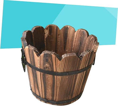 Miniatura 2 de Yardwe Maceta de madera retro de barril pequeño para decoración al aire libre, maceta de interior, suculentas, flores, decoración de escritorio al