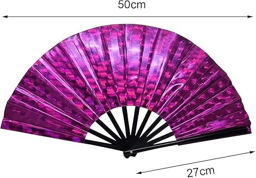 Miniatura 2 de Ventilador de mano plegable grande con brillo UV para mujeres, ventilador plegable de bambú para rave, ventilador de mano plegable para hombres y