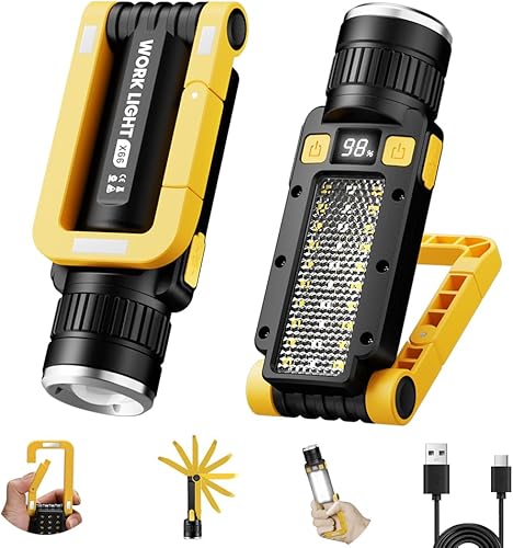 Luz de trabajo recargable LED magnética mecánica luz de trabajo portátil para camping reparación de automóviles de alta luz doble lámpara con panel