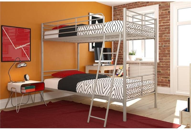 DHP Tailor Convertible Bunk bed, Converts to two Twin Beds, Twin-over-Twin, Silver