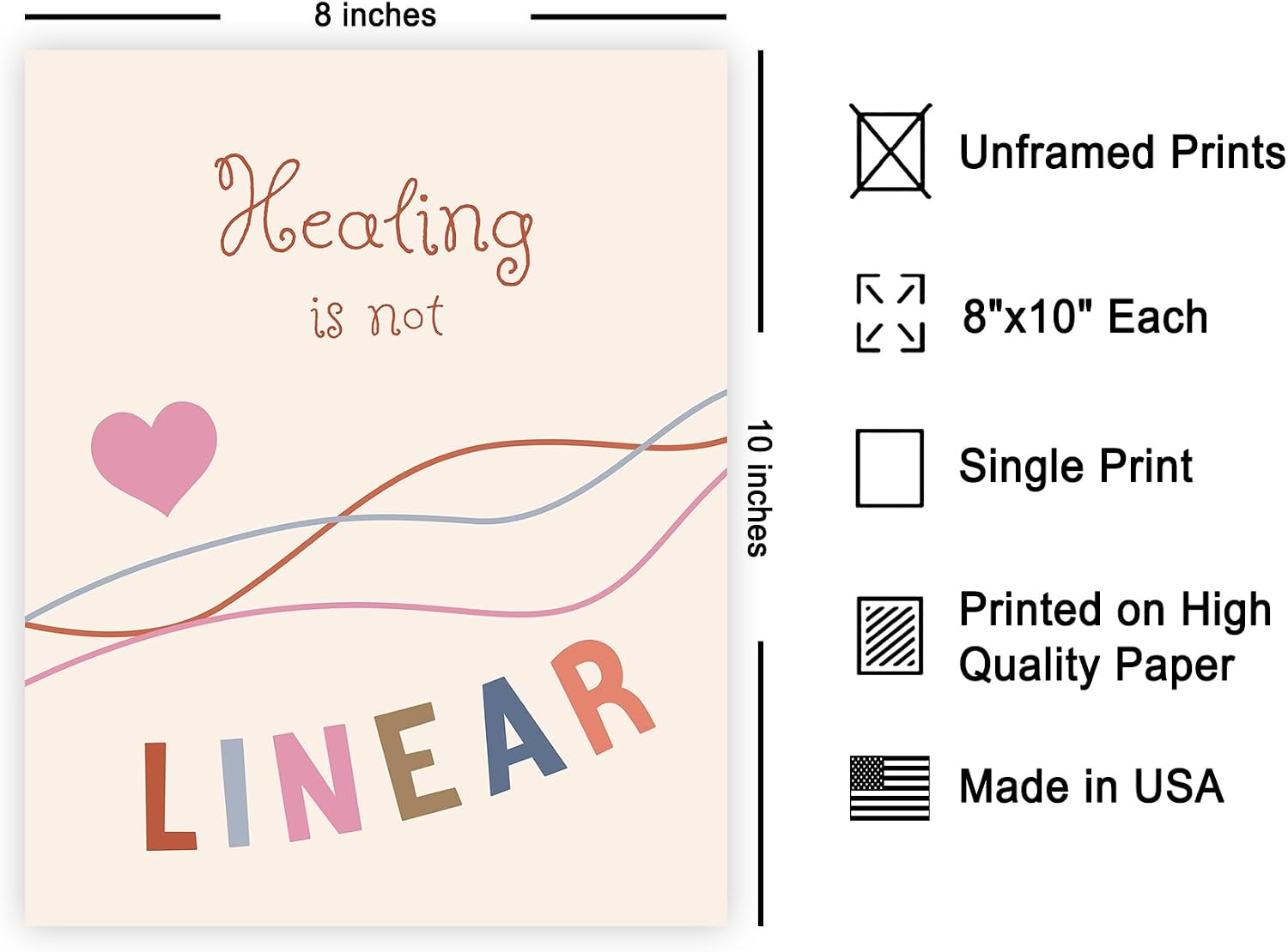 Poster Master Healing is Not Linear Poster - Mental Balance Print - School Counselor Art - Gift for Psychologist, Student & Teacher - Great Decor for School or Therapist Room - 8x10 UNFRAMED Wall Art