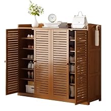 Bamboo Shoe Cabinet, 7-Tier Rustic Large Capacity Shoe Rack, with Doors Household Storage Shoe Shelf, Multi-functional Free Standing Shoe Stand for Entrance, Hallway, Balcony
