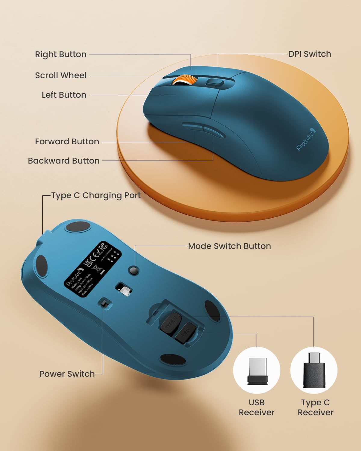 Snapklik.com : Bluetooth Wireless Mouse, USB C Mouse, EM15 Rechargeable ...