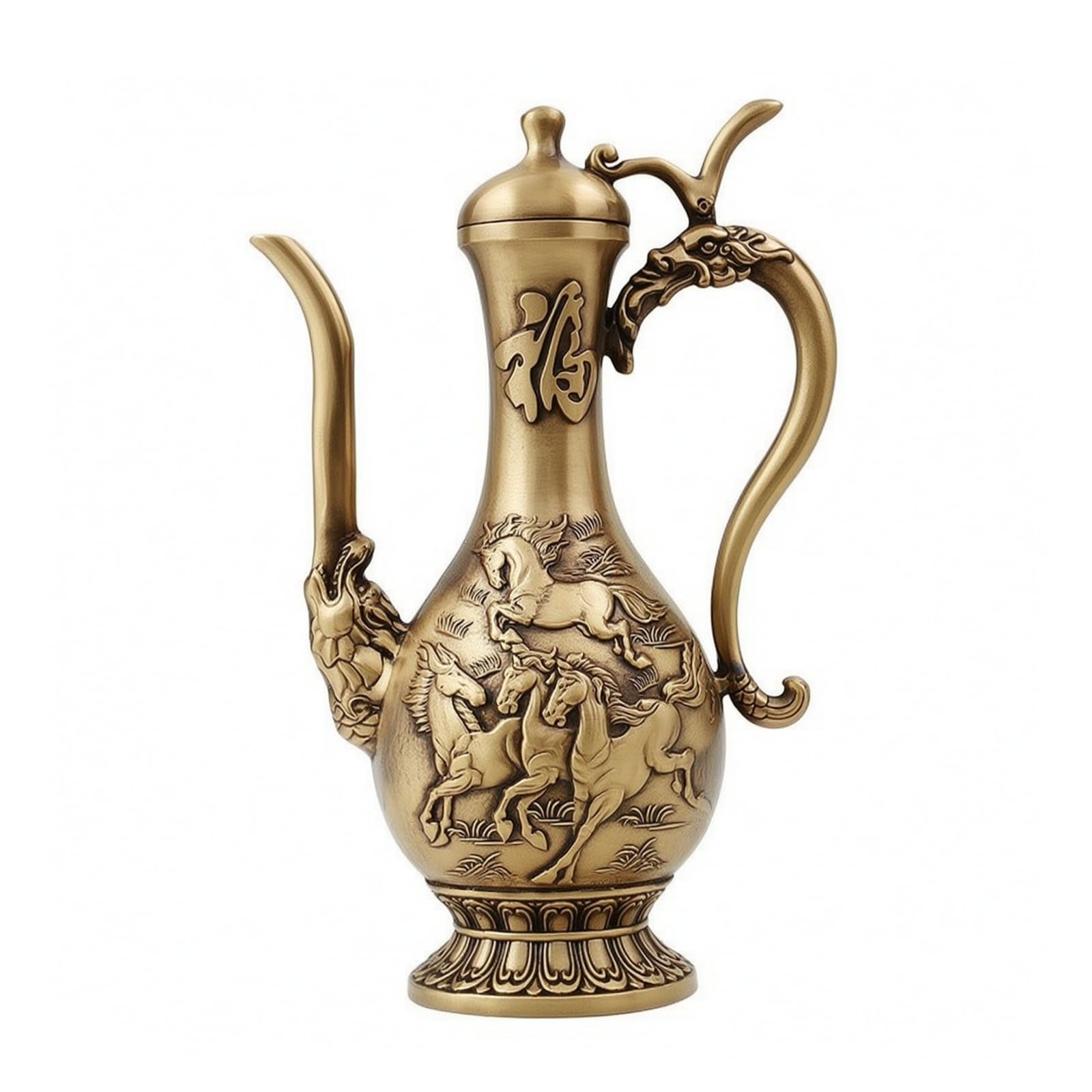 Recipiente da Vino in Metallo Decorativo Antica, Brocca con Beccuccio Allungato, Decorativa, Recipiente per Liquore, Soggiorno