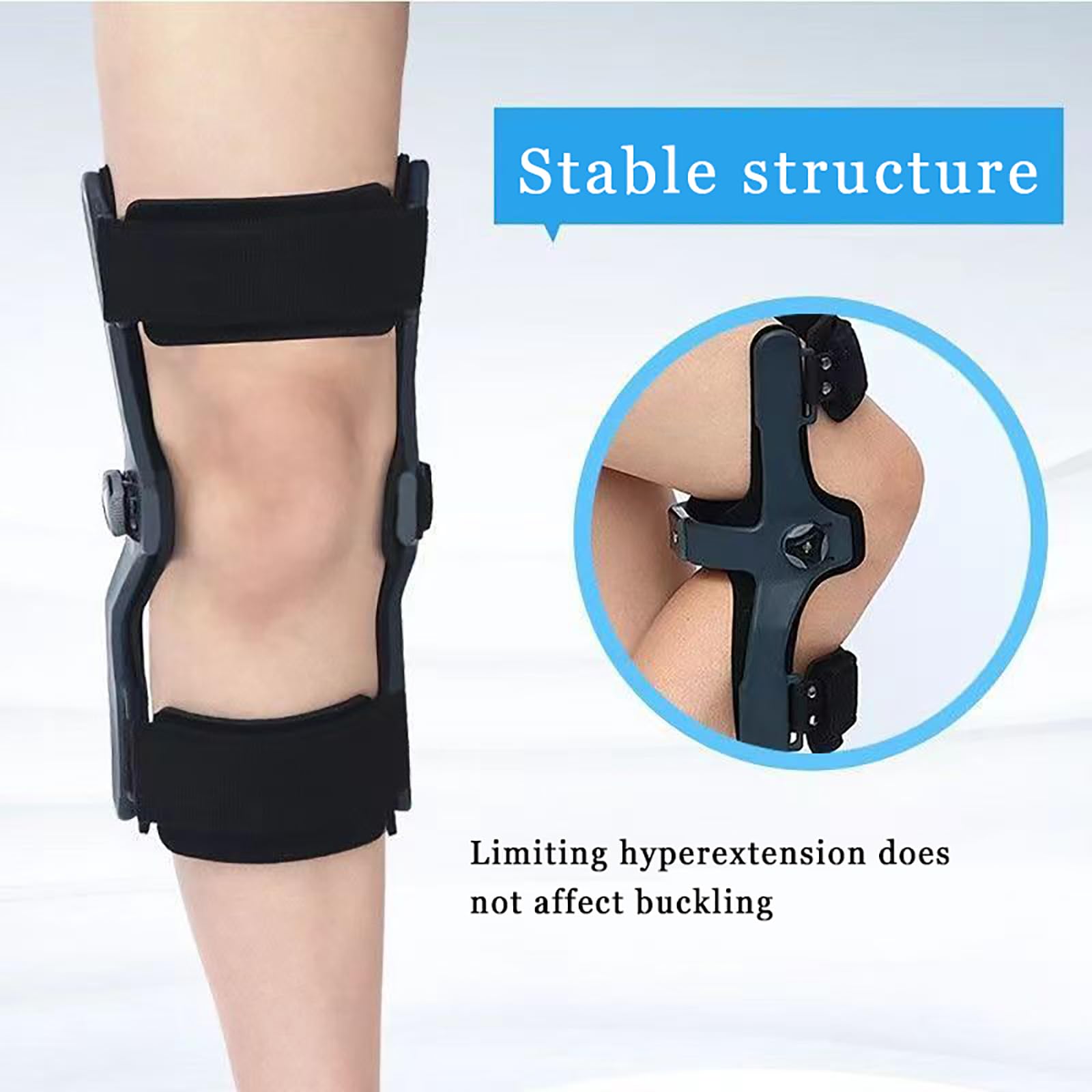 Rodillera de hiperextensión, ortesis de rodilla fija, tamaño ajustable con diseño de botón lateral para aliviar el dolor y soporte postoperatorio