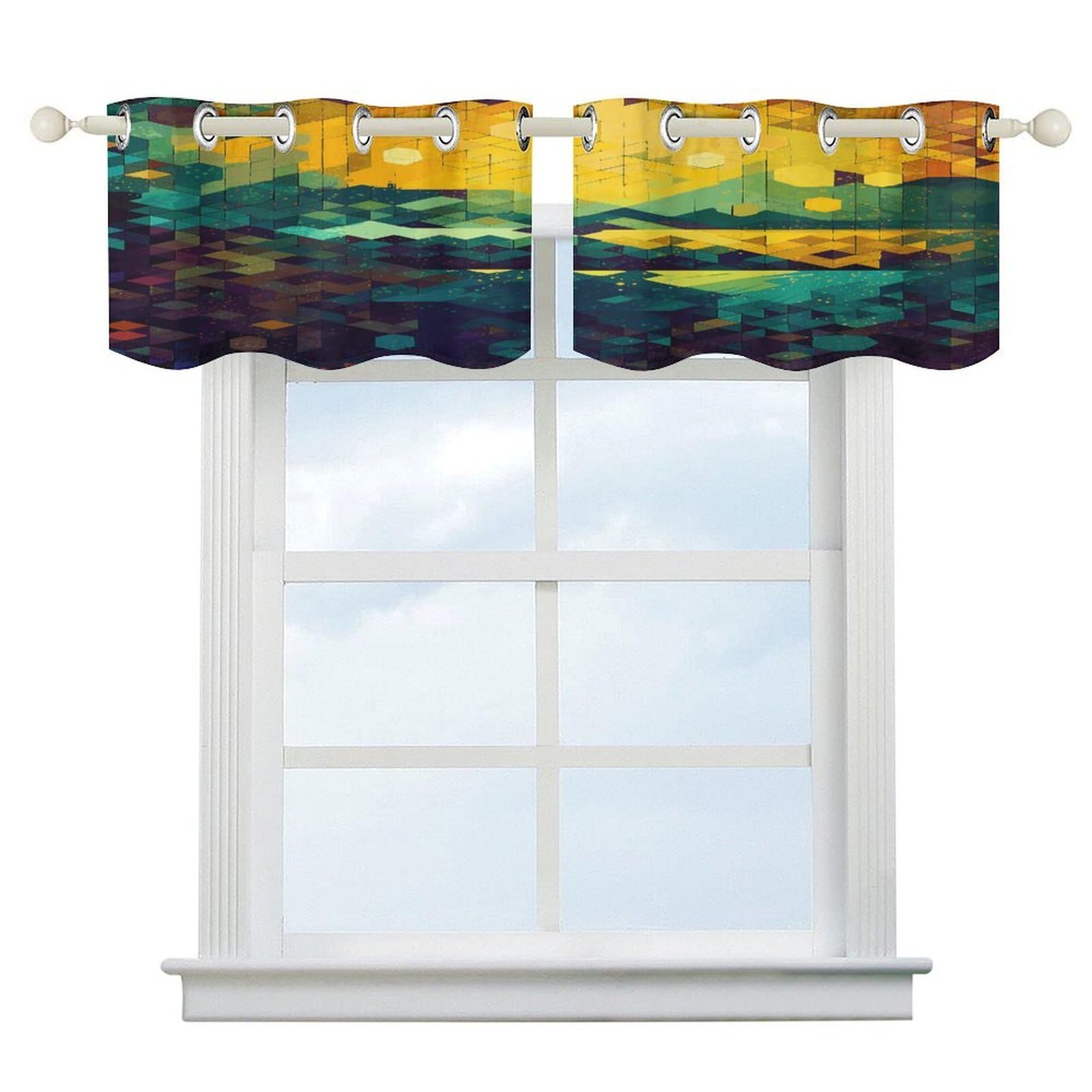 Cortinas opacas hexagonales para evitar miradas externas cenefa corta moderna de cocina 52"