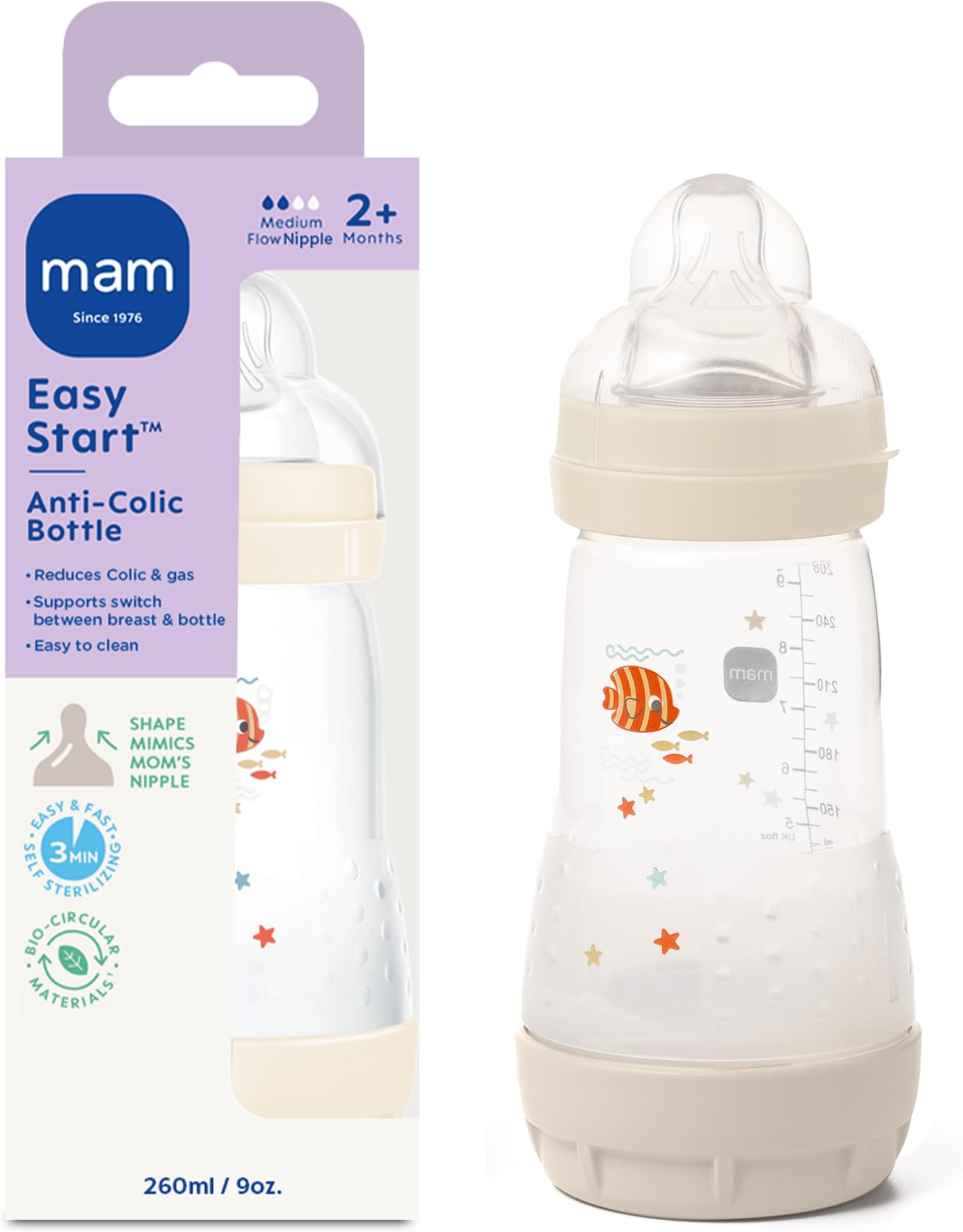 MAM Anti-Colic Bottle, 270ml, White