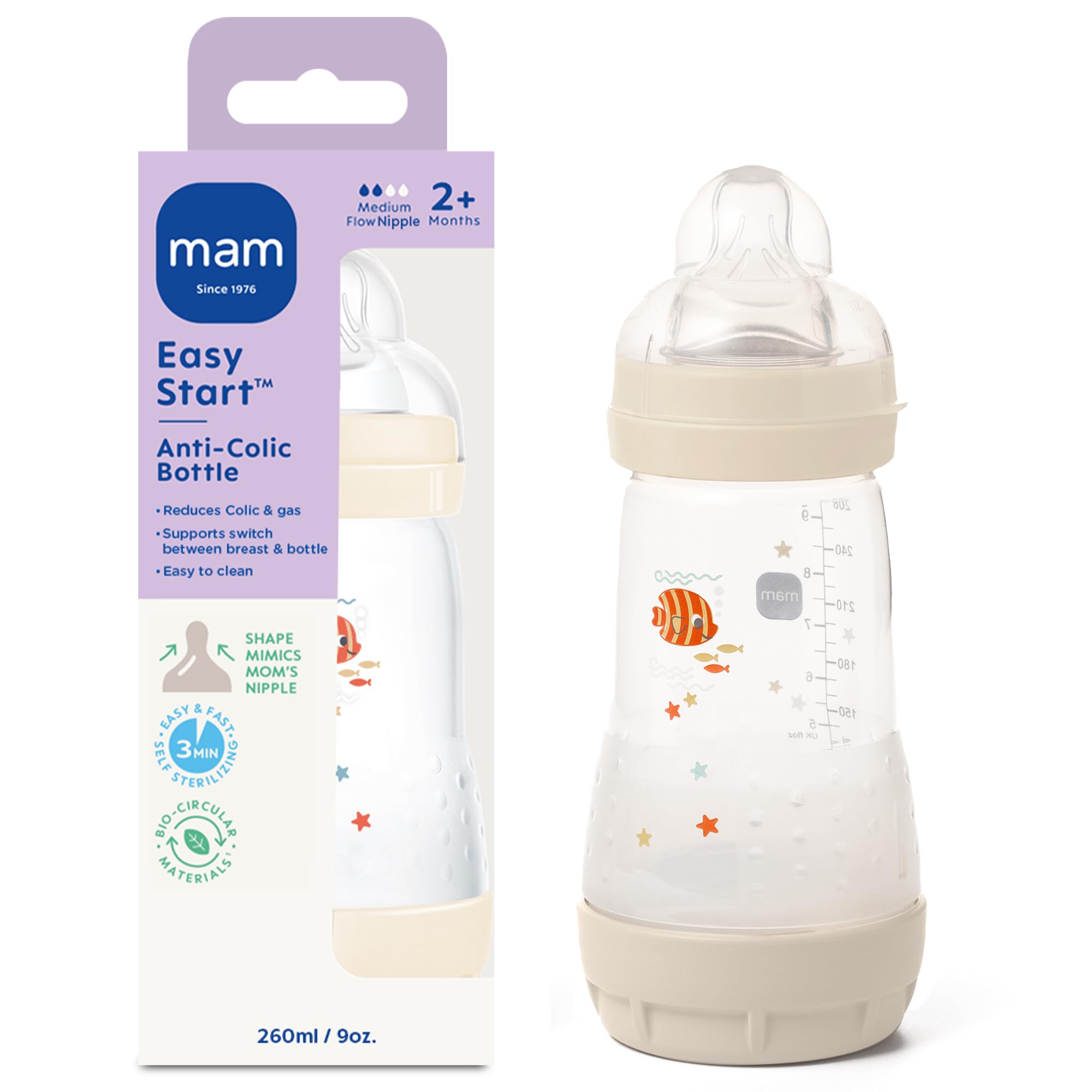Amazon.com : MAM 9oz Easy Start Anti-Colic+ Wide Neck Vented Baby