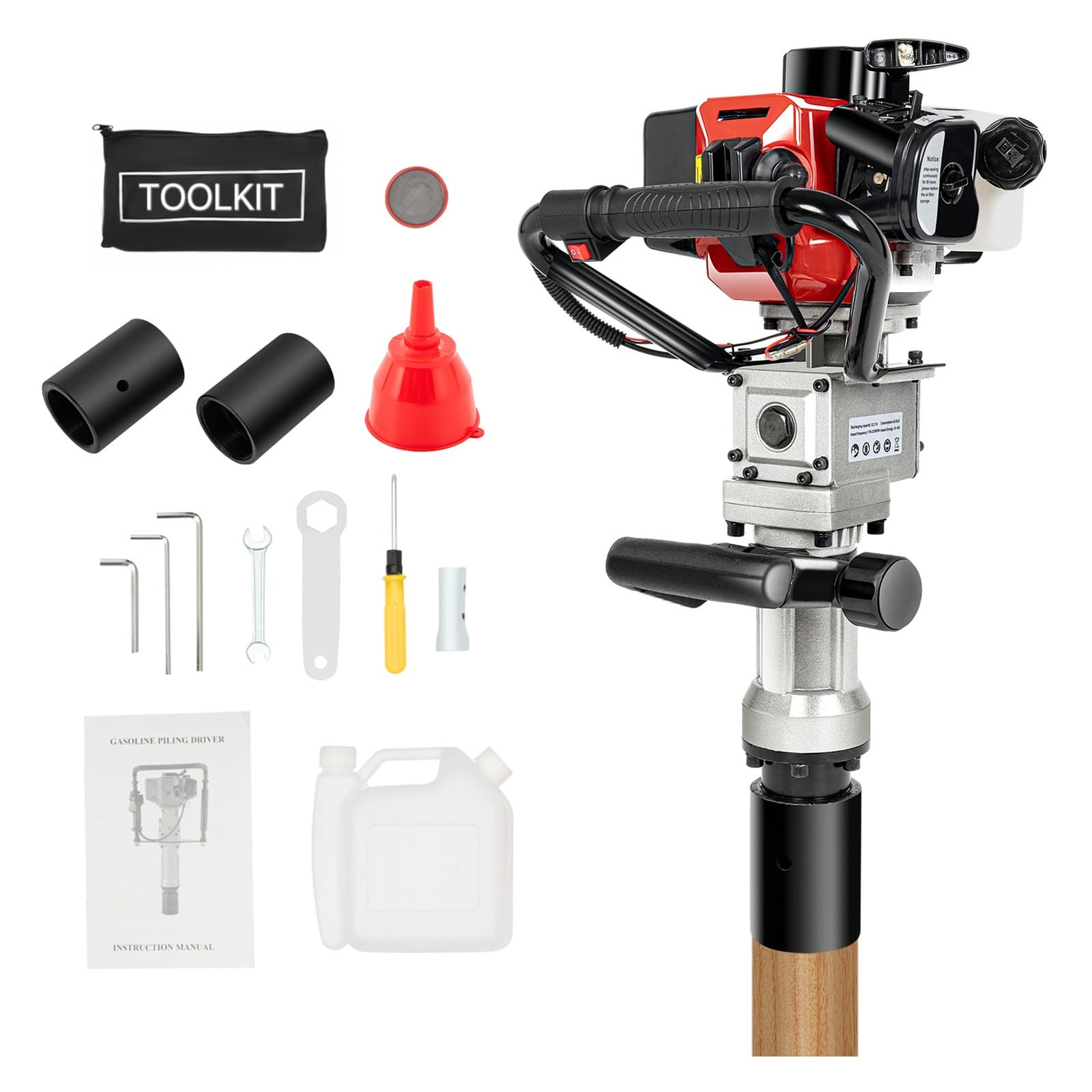 Pile Driver, 32.6CC 2 Stroke T-Post Gas Powered Petrol Pile Driver Garden Fencing Farm Pile Hammer Heavy Duty Single Cylinder Fence Push Pile Driving