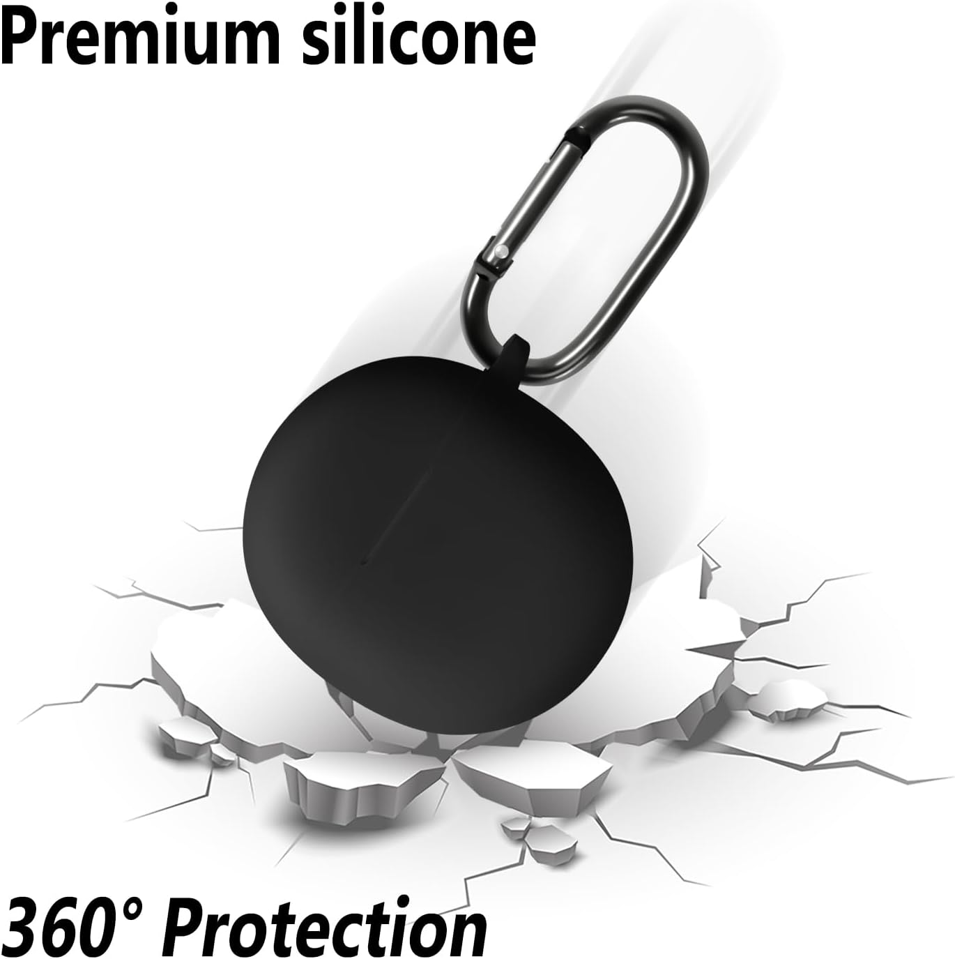 Geiomoo Silicone Case for Google Pixel Buds 2A, Soft Flexible Scratch Resistant Protective Cover with Carabiner (Black) - Image 4