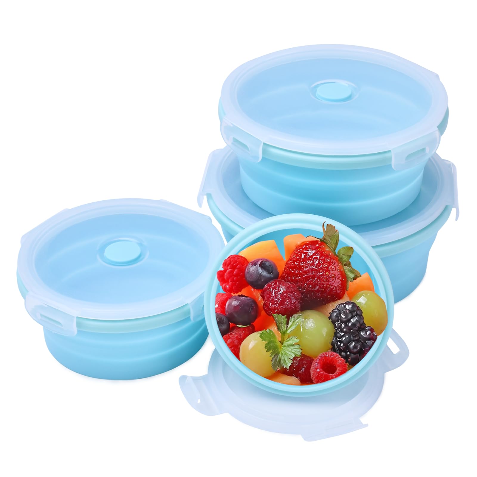 Square Collapsible Silicone Food Storage Containers 4-Piece Set, Air-Tight Leak-Proof Collapsible Bowls with Lids for Meal Prep, Office Lunch & Camping, Space-Saving Stackable Design(Blue)-picture-29