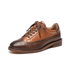 BEAU TODAY Oxford Shoes for Women Wingtip Brogue Leather Oxfords Lace Up Saddle Oxford Shoes for Women Vintage