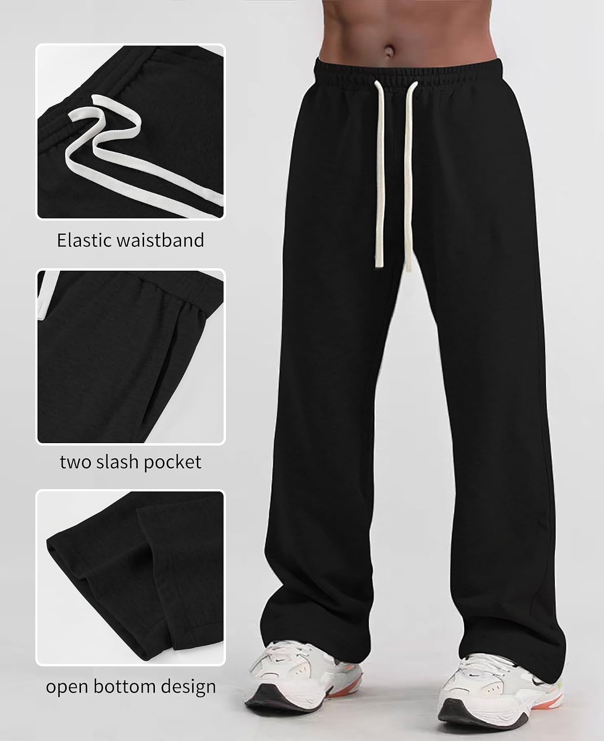 Men's Baggy Sweatpants Wide Leg Pants Loose Fit Open Bottoms Breathable Joggers Casual