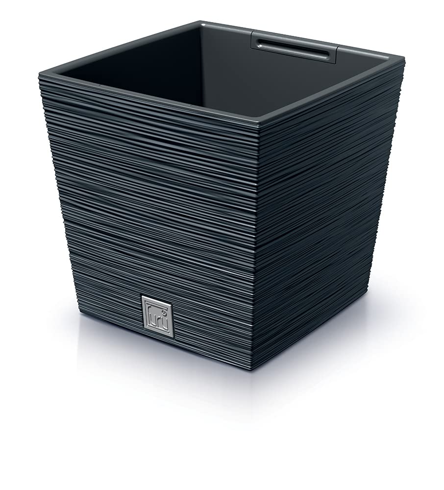URBNLIVING Square Modern Grain Look Planter Low Flower Plant Pot Indoor Outdoor Garden Decor Contemporary (Anthracite)