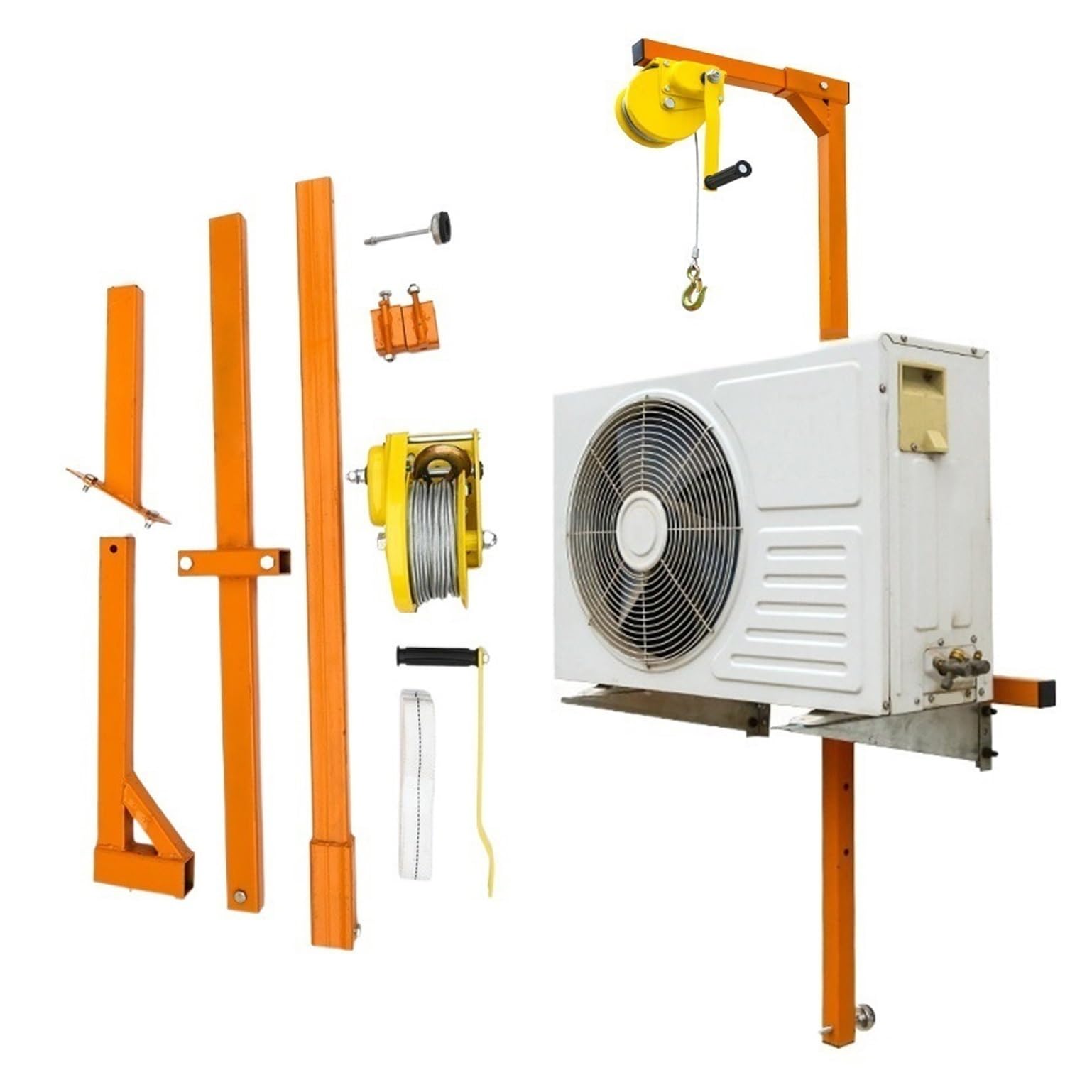 Air-Conditioner Lifting Outdoor Unit Hoist Tool Hand Winch Self-Locking Mechanism with Support Bracket for 3HP/5HP Air-Conditioner (Color : 10Meters 1800lbs Winch) (3hp Bracket+25m 1200lbs Winch)