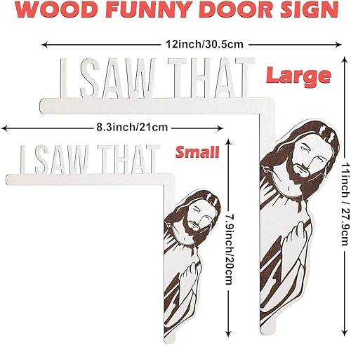Miniatura 2 de Decoración grande y creativa de esquina de puerta, letrero divertido de madera para puerta de Jesús I Saw That, Bless This Home Wall Decoration,