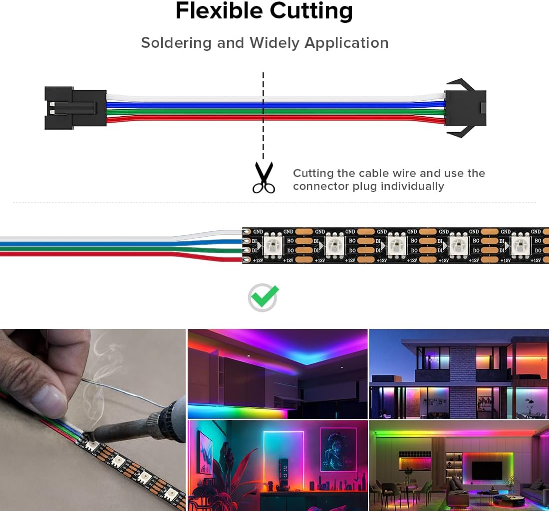 BTF-LIGHTING 5 Pack 20AWG 4 Pin JST SM Male Female Plug LED Connector 3.28FT/1m Extension Cable for WS2815 WS2805 SK9822 WS2801 etc SPI FCOB SMD LED Strip Lights Solderless Controller Wire