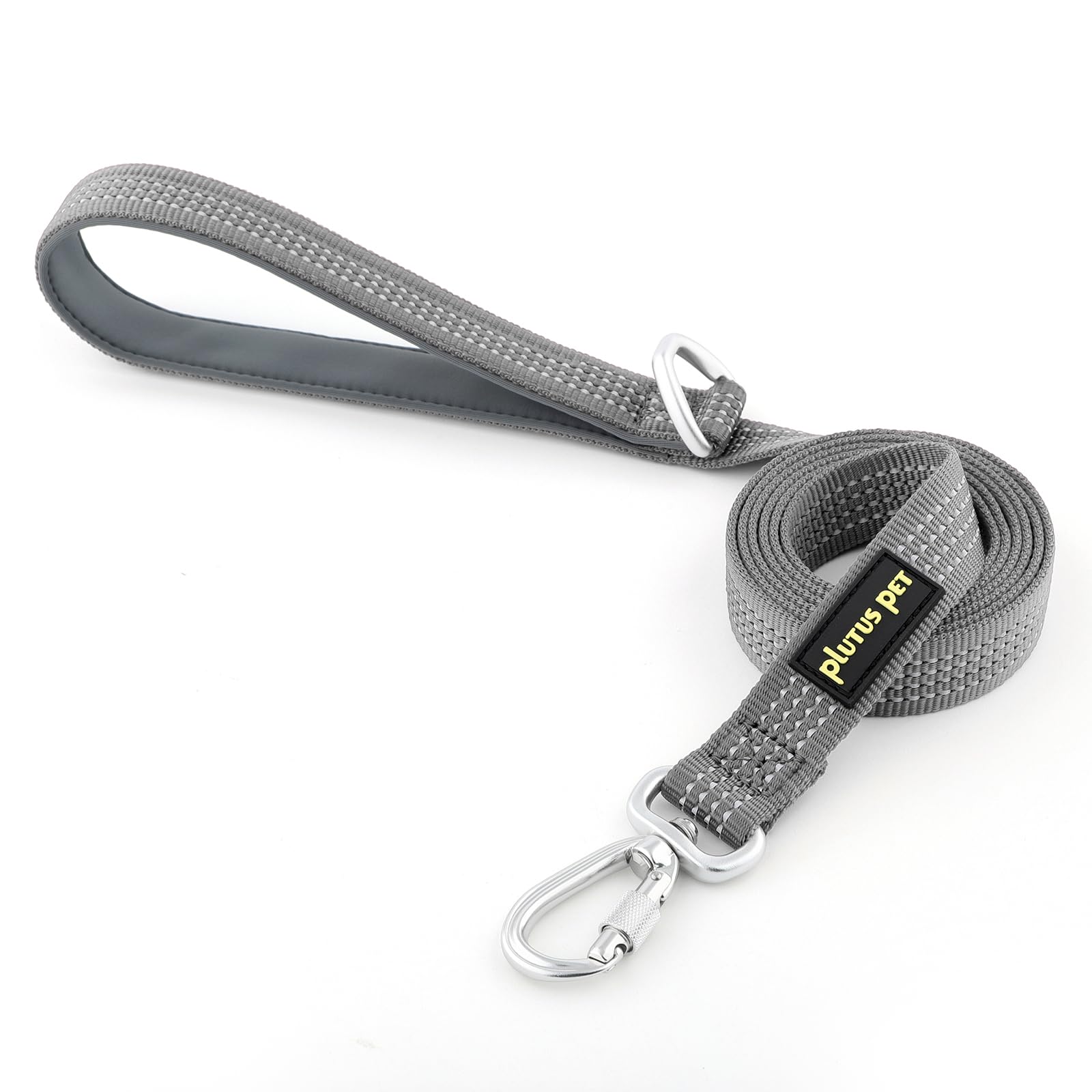 Plutus Pet Heavy Duty Dog Lead with Lockable Aluminum Carabiner, 4/6 Feet Long, Double-Sided Reflective Nylon, Padded Handle