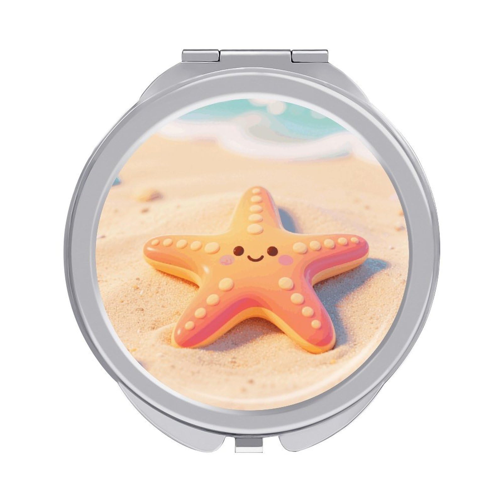 VstaDank Starfish Travel Makeup Mirror Fashion Folding Handheld Pocket Mirrors Portable Cute Mini Mirrors Round Compact Mirror for Purse Handbag& Gift Home Outdoor Use