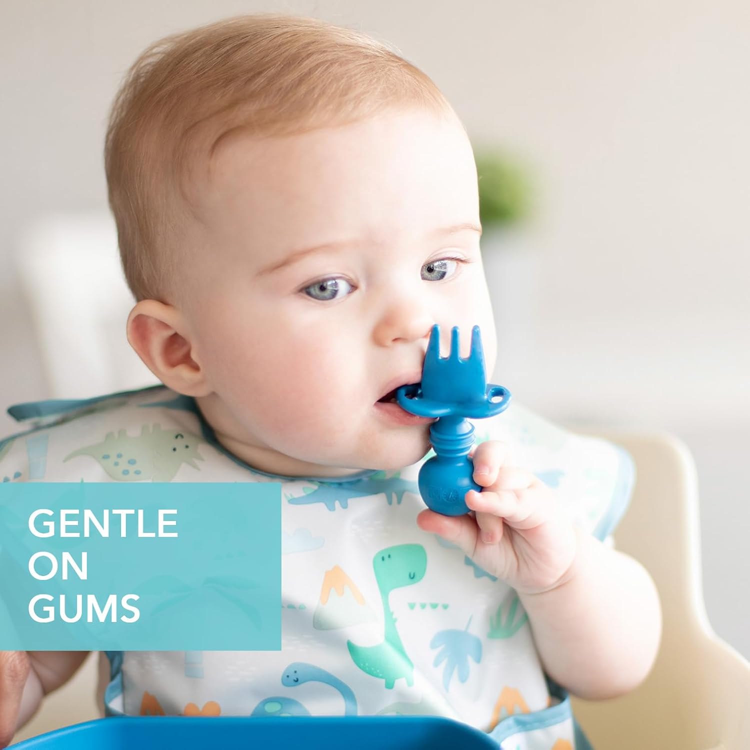 Bumkins Baby Utensils Set, Chewtensils Silicone Spoons for Dipping, Self-Feeding, Baby Led Weaning, Trainer Learning, First Stage Eating, Soft Practice Fork and Spoon, Babies 6 Months, Dark Blue image 3
