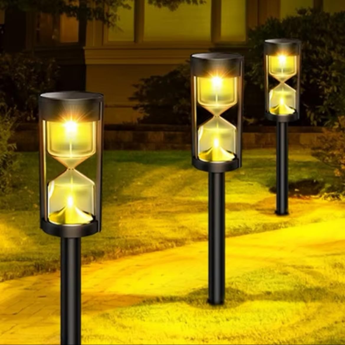 Blue CoralSolar Hourglass (4-Pack) Lawn Lamp IP65 Waterproof Garden Warm Light Flashing LED Landscape Light for Outdoor Garden Landscape Patio (Warm Light)