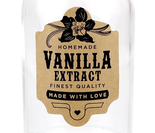 Kraft Homemade Vanilla Extract Label for 4 oz Boston Round Bottles and Larger - Finest Quality - 2" x 2.625" - Handmade by Conquest of Happiness