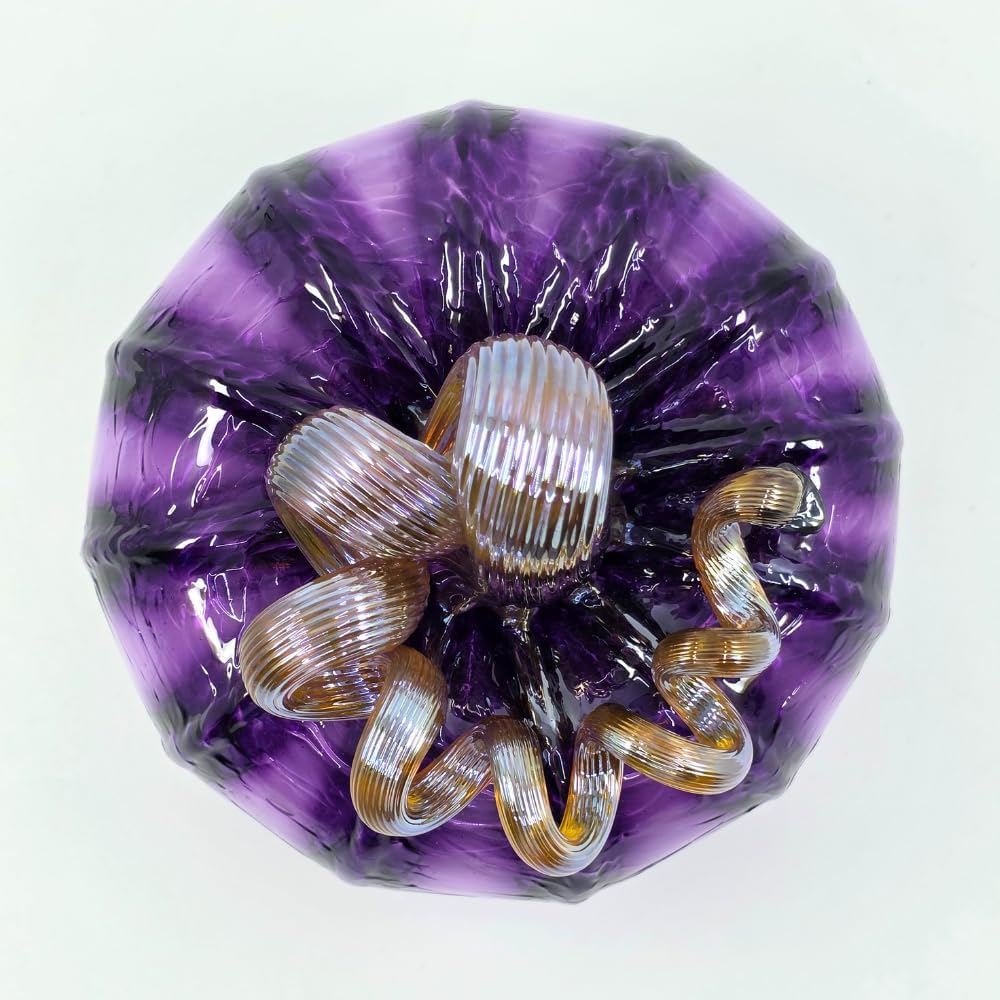 Luke Adams Glass Handmade Glass Pumpkins Handmade Table Top Home Decor (Squat, Plum)