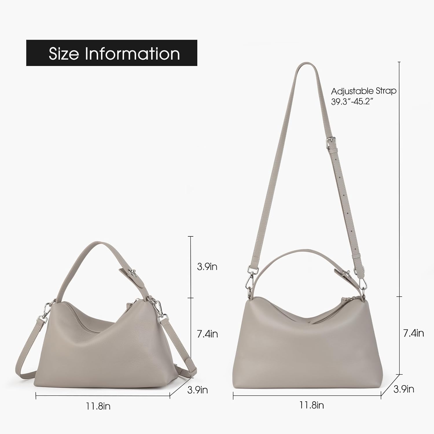 Premium Full-Grained Leather Crossbody Bags for Women, Slouchy Shoulder Bag with Adjustable Strap and Tote Handbag - Image 2