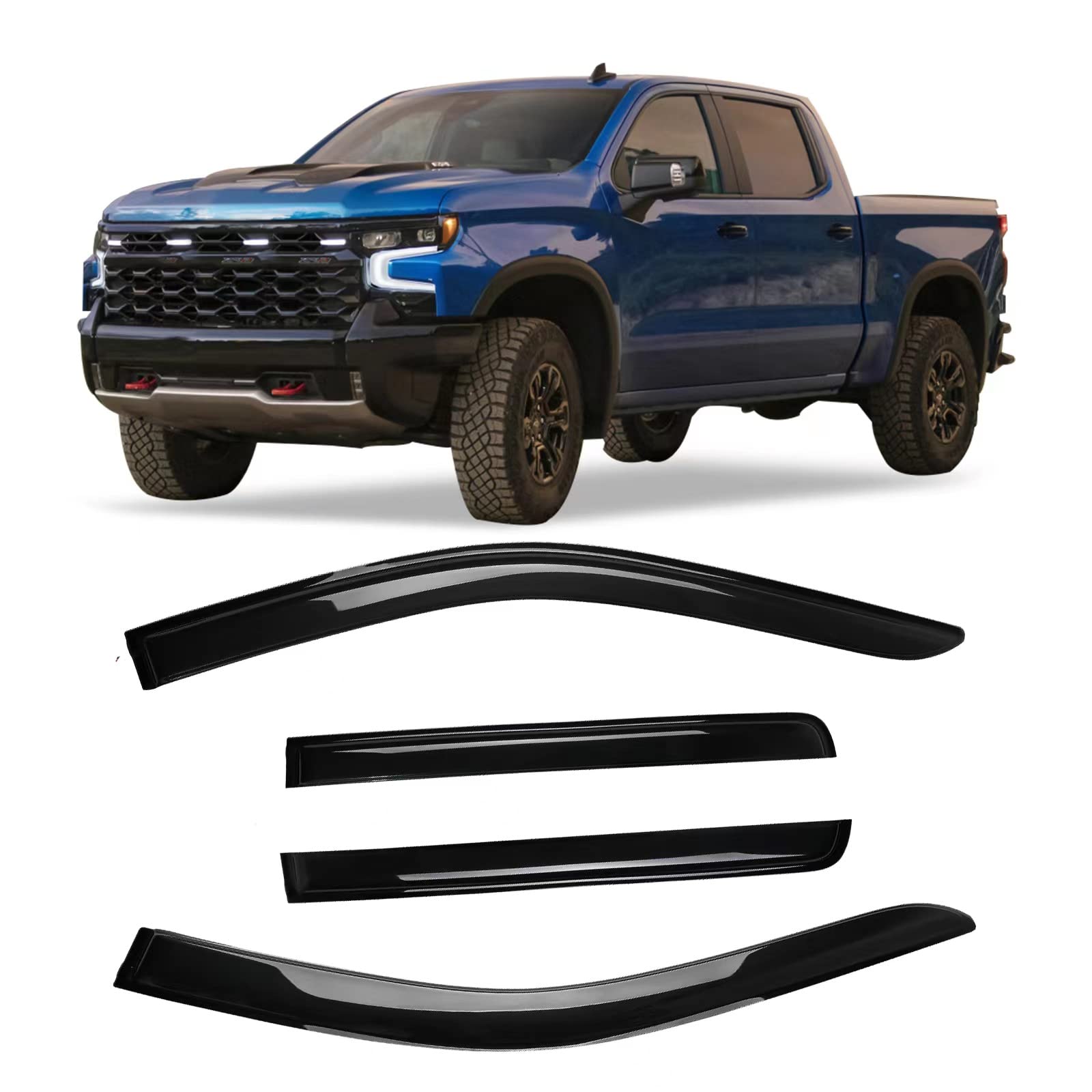 Photo 1 of Kinwrdsn Tape-on Rain Guards Side Window Visor [2019-2023 Chevy Silverado 1500 & GMC Sierra 1500 Crew Cab]
