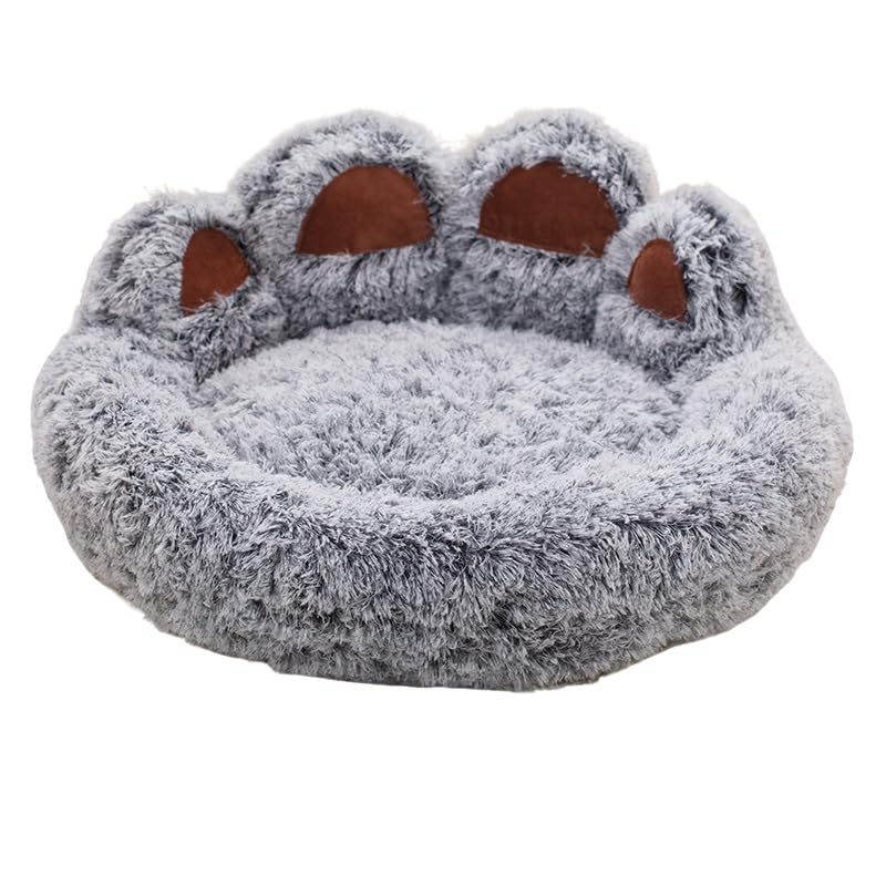 Innovista 猫 ベッド 冬 秋 クッション ペットハウス 暖かい 猫爪型 円形 ねこ キャットベッド 寝床 フワフワ 起毛 ペットマット 小型犬 ペットベッド グレー 直径60cm