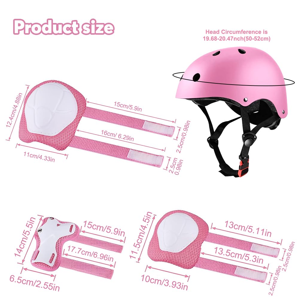 Mizikuu Protection Roller Enfant 7 en 1 Casque Vélo Kit Coudières Genouillère Protège Poignets pour 3-7 Ans Skateboard BMX Patin à Glace Rose