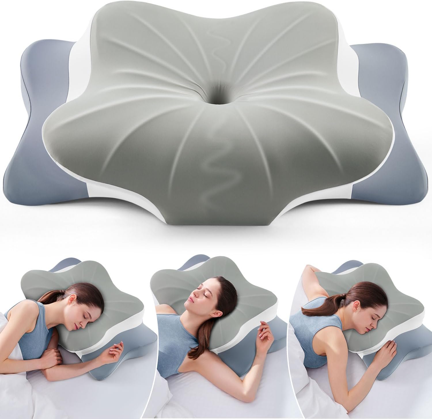 Cervical Pillow for Neck Pain Relief -Cooling Ergonomic Memory Foam Pillow with Ice Silk Pillowcase