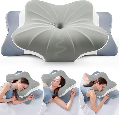 Miniatura 16 de DONAMA - Almohada cervical para cuello y hombros, diseño de espuma viscoelástica contorneado, soporte ergonómico para dormir de lado, espalda o boca